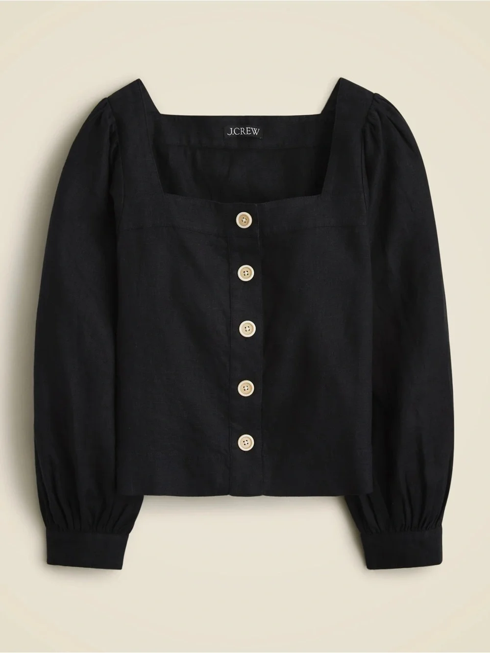 J. Crew Black Square-Neck Button-Front Blouse